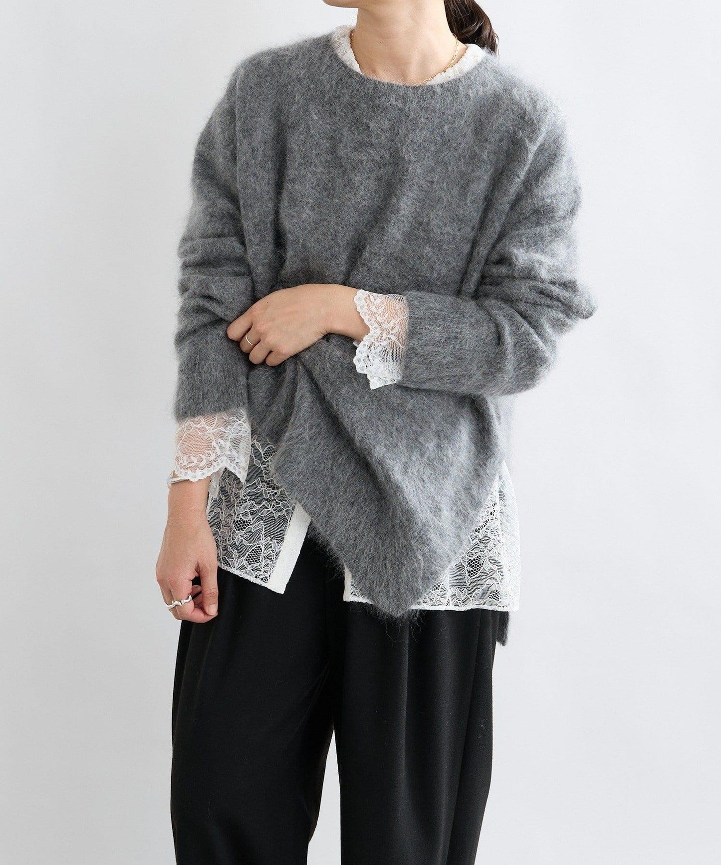 【蓬鬆質感】起毛羊毛側開叉針織衫