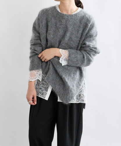 【蓬鬆質感】起毛羊毛側開叉針織衫