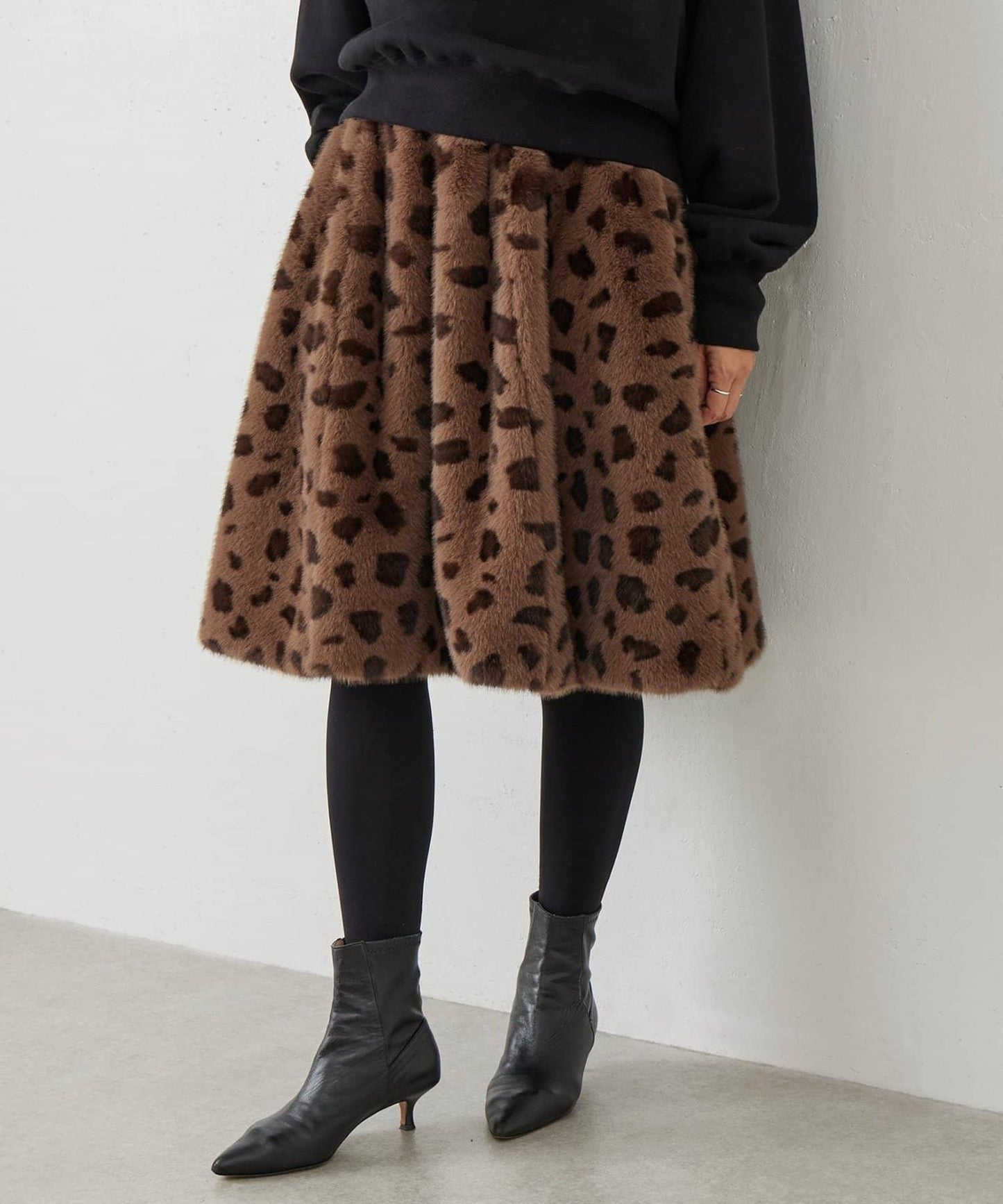 《15 quinze》豹紋仿毛皮裙