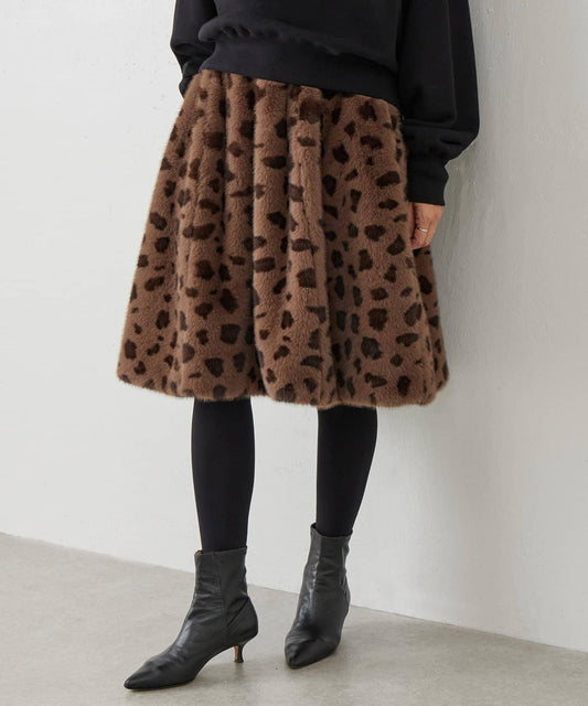 《15 quinze》豹紋仿毛皮裙