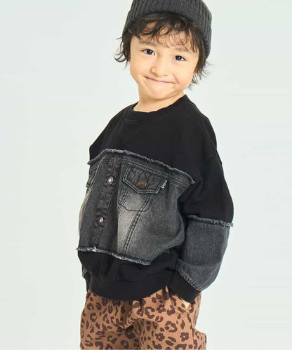 牛仔拼接套頭衫