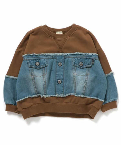 牛仔拼接套頭衫