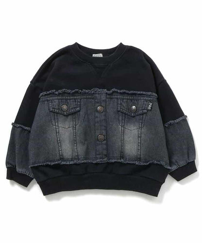 牛仔拼接套頭衫