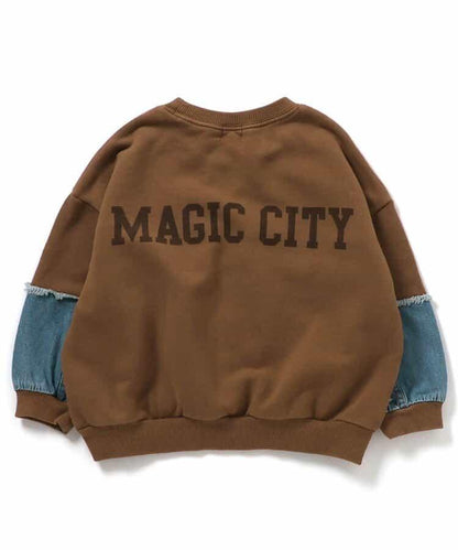 牛仔拼接套頭衫