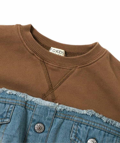 牛仔拼接套頭衫