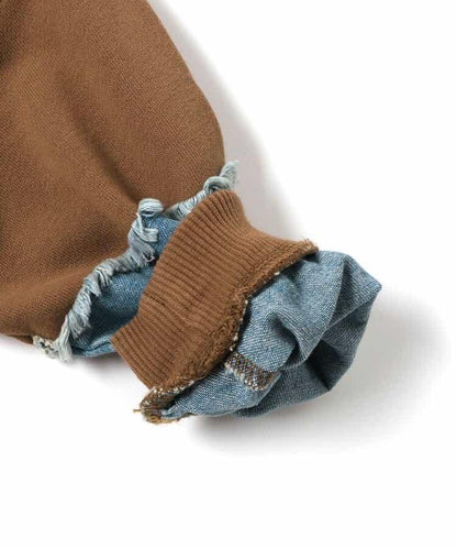 牛仔拼接套頭衫