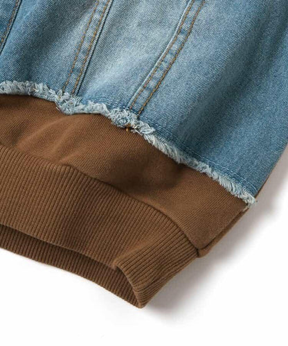 牛仔拼接套頭衫