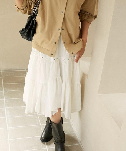 鉚釘裝飾不對稱層疊半身裙