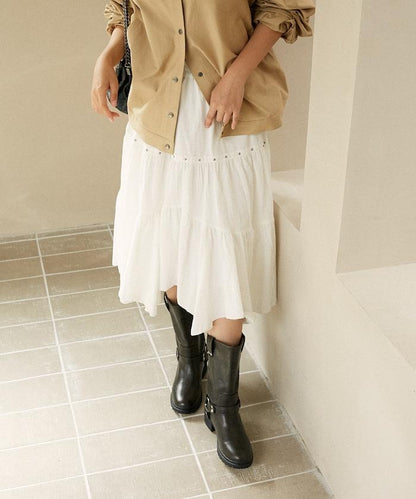 鉚釘裝飾不對稱層疊半身裙