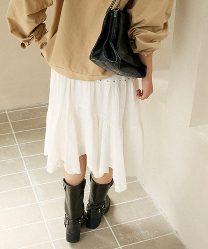 鉚釘裝飾不對稱層疊半身裙