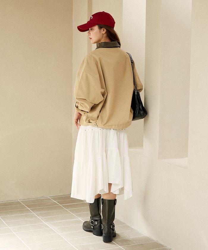 鉚釘裝飾不對稱層疊半身裙