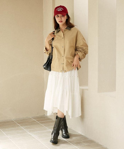 鉚釘裝飾不對稱層疊半身裙