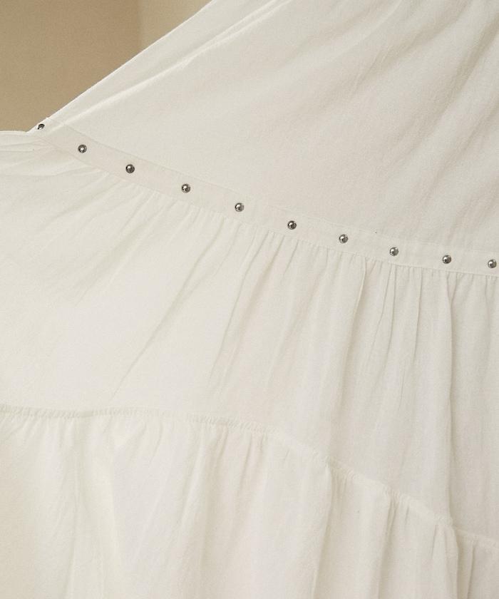 鉚釘裝飾不對稱層疊半身裙