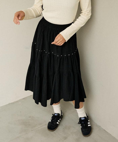 鉚釘裝飾不對稱層疊半身裙