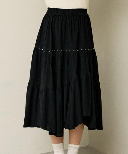 鉚釘裝飾不對稱層疊半身裙
