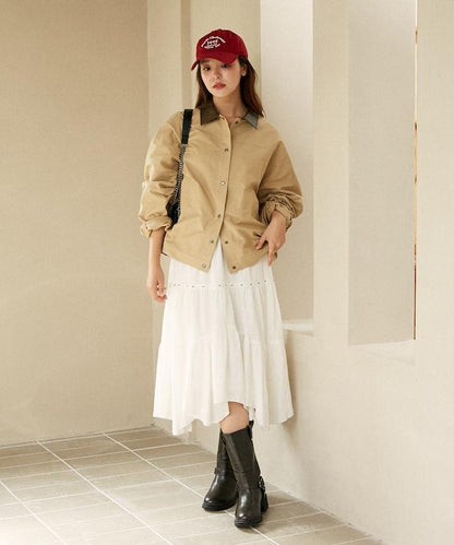 鉚釘裝飾不對稱層疊半身裙