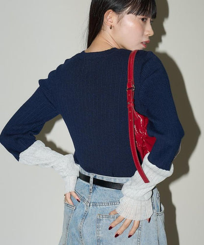袖配色 リブニット トップス 　限定展開