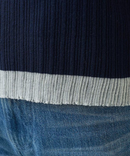 袖配色 リブニット トップス 　限定展開