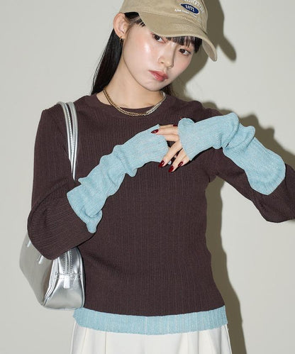 袖配色 リブニット トップス 　限定展開