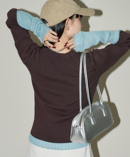 袖配色 リブニット トップス 　限定展開