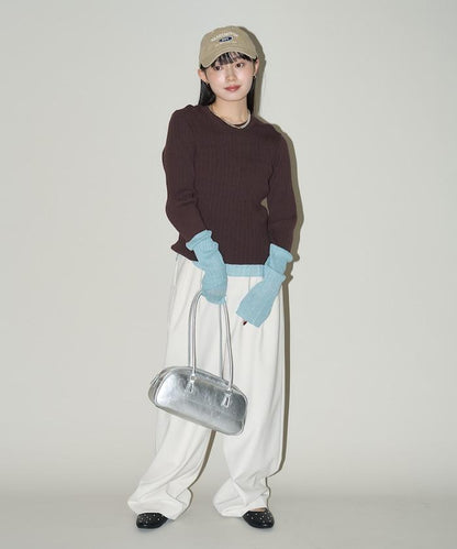 袖配色 リブニット トップス 　限定展開