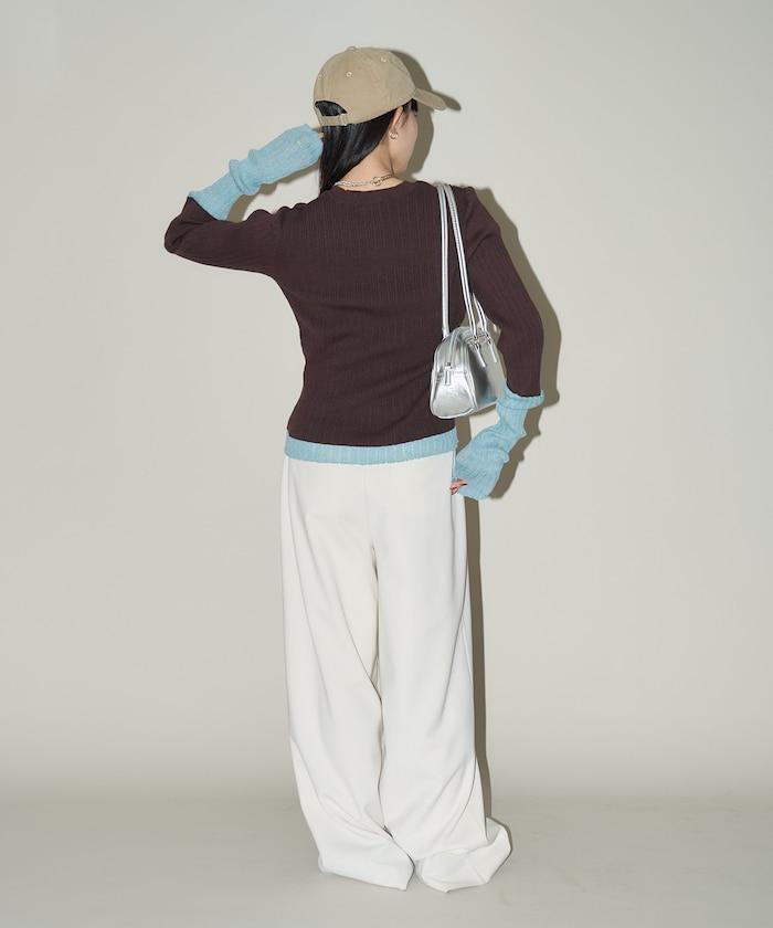 袖配色 リブニット トップス 　限定展開