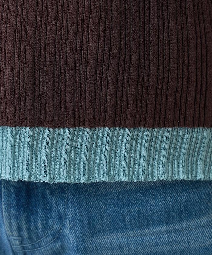 袖配色 リブニット トップス 　限定展開