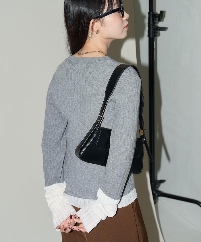 袖配色 リブニット トップス 　限定展開