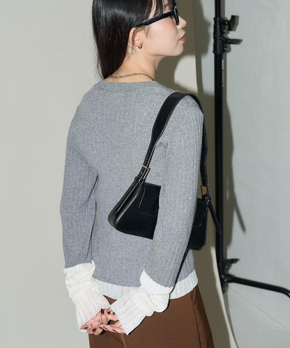 袖配色 リブニット トップス 　限定展開