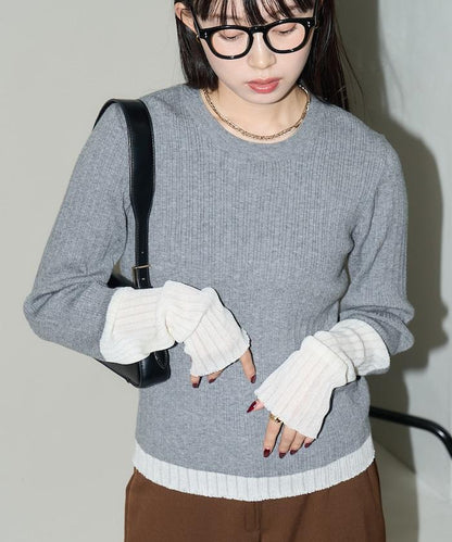 袖配色 リブニット トップス 　限定展開