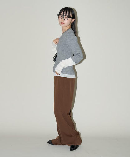 袖配色 リブニット トップス 　限定展開