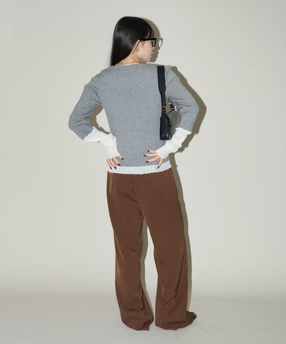 袖配色 リブニット トップス 　限定展開