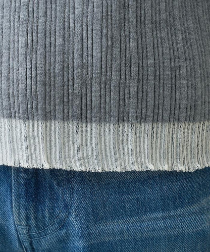 袖配色 リブニット トップス 　限定展開