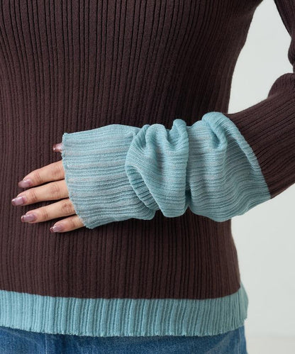 袖配色 リブニット トップス 　限定展開