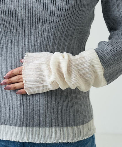 袖配色 リブニット トップス 　限定展開