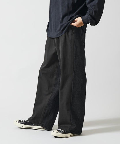 拼接牛仔休閒褲 / 寬鬆直筒褲