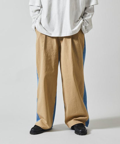 拼接牛仔休閒褲 / 寬鬆直筒褲