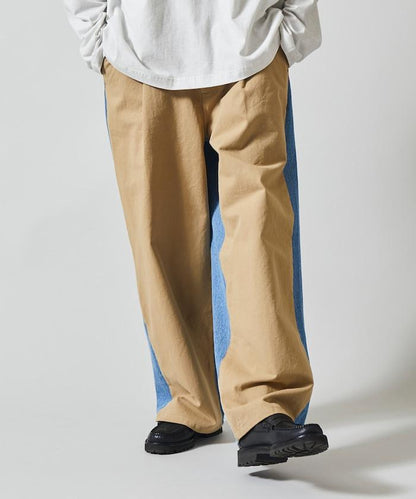 拼接牛仔休閒褲 / 寬鬆直筒褲