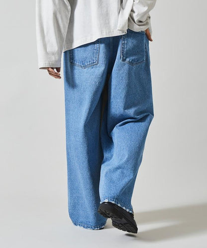 拼接牛仔休閒褲 / 寬鬆直筒褲