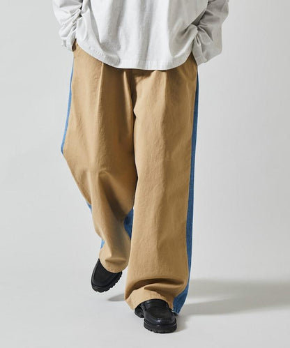 拼接牛仔休閒褲 / 寬鬆直筒褲