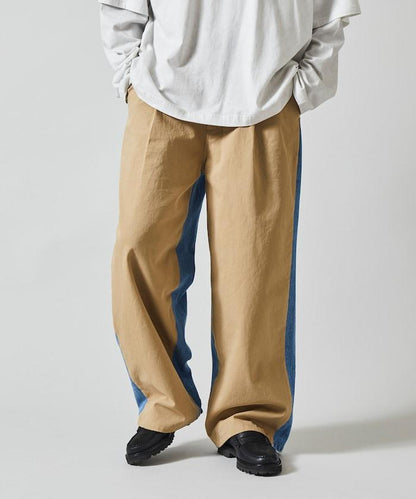 拼接牛仔休閒褲 / 寬鬆直筒褲