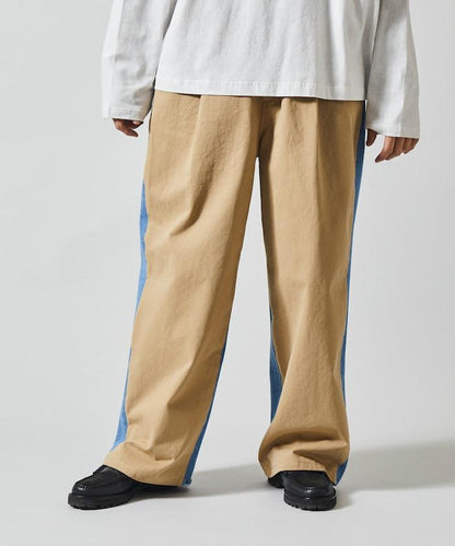 拼接牛仔休閒褲 / 寬鬆直筒褲