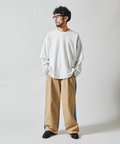 拼接牛仔休閒褲 / 寬鬆直筒褲