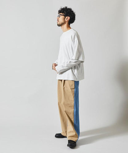 拼接牛仔休閒褲 / 寬鬆直筒褲