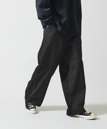 拼接牛仔休閒褲 / 寬鬆直筒褲