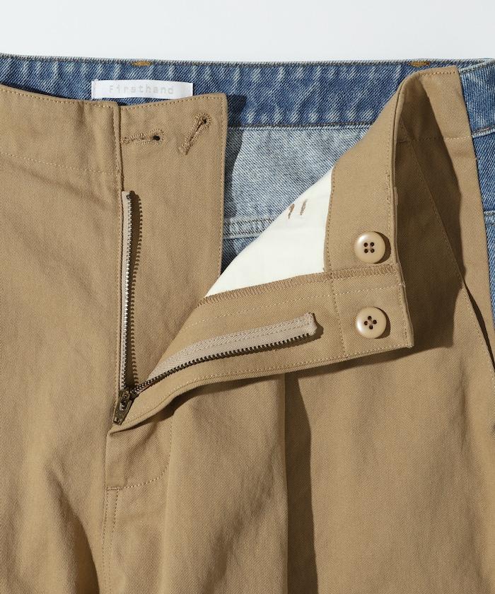 拼接牛仔休閒褲 / 寬鬆直筒褲