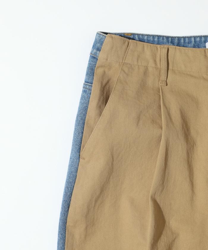 拼接牛仔休閒褲 / 寬鬆直筒褲