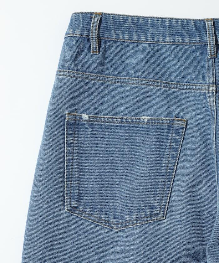 拼接牛仔休閒褲 / 寬鬆直筒褲