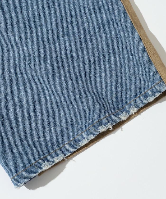 拼接牛仔休閒褲 / 寬鬆直筒褲