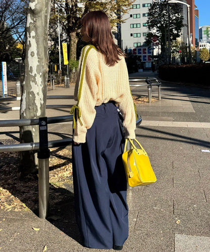 袖部條紋蝴蝶結插肩袖針織衫